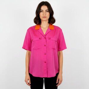Vintage SK & Company: 100% Silk - Hot Fuschia Blouse - Size M